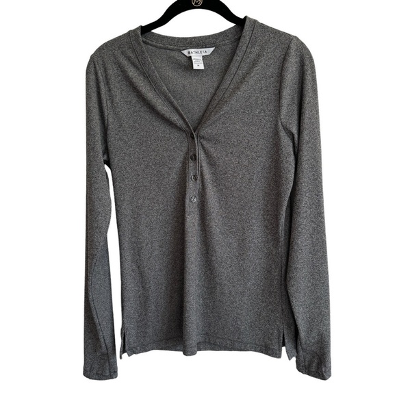 Athleta Uptempo Ribbed Henley Top, Dark Gray Heather, Size M - Picture 1 of 5